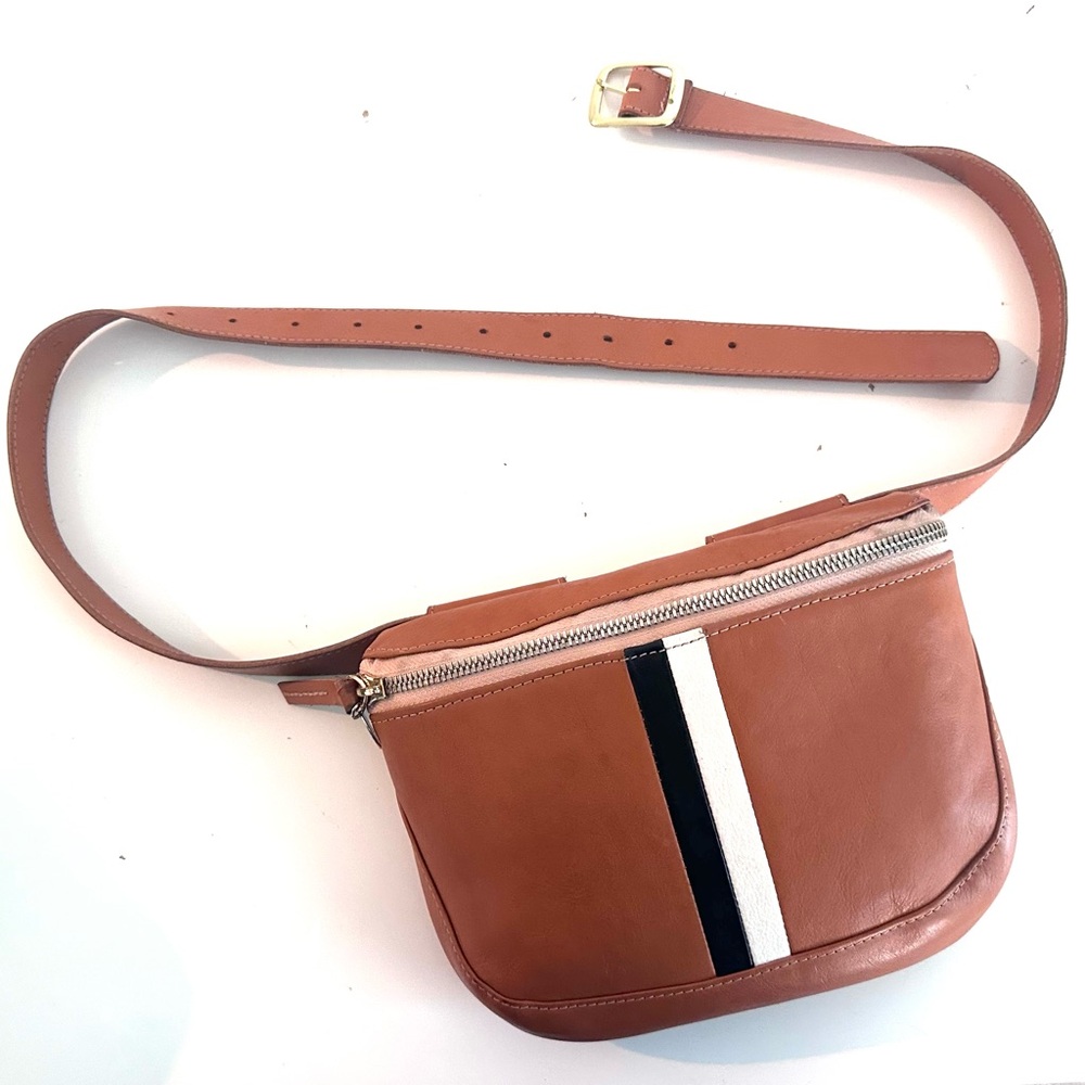 CLARE V. Women’s Fanny Pack Waist Pack Sling Bag  Leather Crossbody Bag Stripe